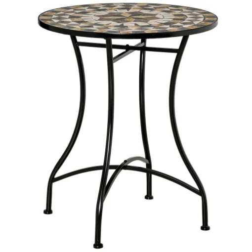 TAVOLO DA GIARDINO ROTONDO IN METALLO CON MOSAICO 60 X 71 CM NERO - MAURY'S
