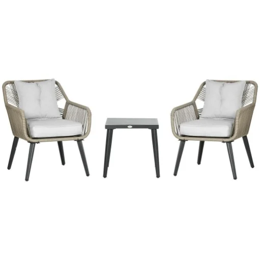 SET DA GIARDINO IN RATTAN E ACCIAIO CON 2 SEDIE MODERNE E 1 TAVOLINO DA CAFFÈ - MAURY'S
