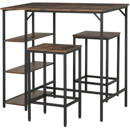 SET TAVOLO ALTO 2 SGABELLI E SCAFFALE STILE INDUSTRIALE METALLO E LEGNO - LUPIA