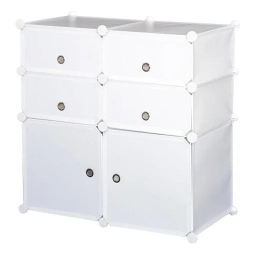 ARMADIO GUARDAROBA SCARPIERA MODULARE IN PLASTICA 6 CUBI 75X37X73 CM BIANCO - LUPIA
