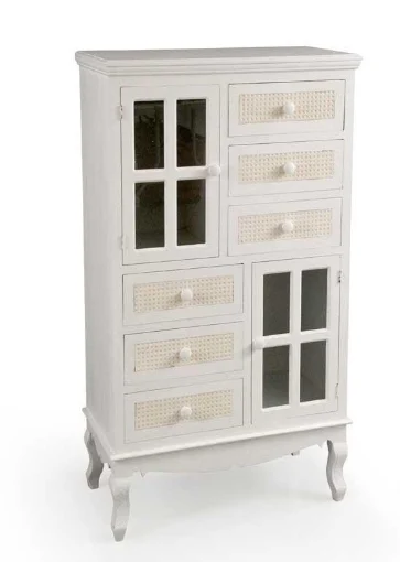 VIENNA CREDENZA CON VETRINE E 6 CASSETTI 75X37X135 CM BIANCO E CREMA - MAURY'S