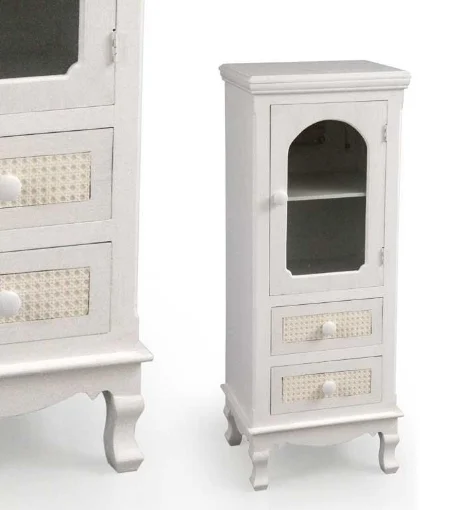 VIENNA MOBILETTO CON VETRINA E 2 CASSETTI 40X30X100 CM IN COLORE BIANCO E CREMA - MAURY'S