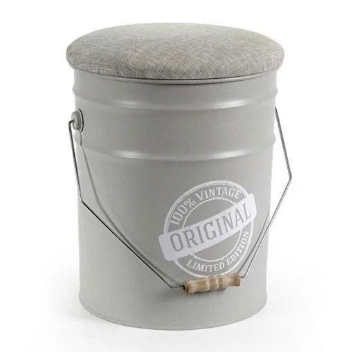 SGABELLO CONTENITORE IN LATTA CON SEDUTA IN TESSUTO 30X35 CM COLORE GRIGIO - MAURY'S