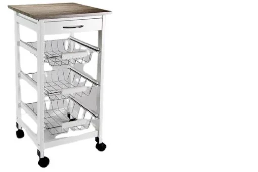 CARRELLO DA CUCINA IN METALLO CON TOP LEGNO 37 X 37 X H 76 CM COLORE BIANCO - MAURY'S