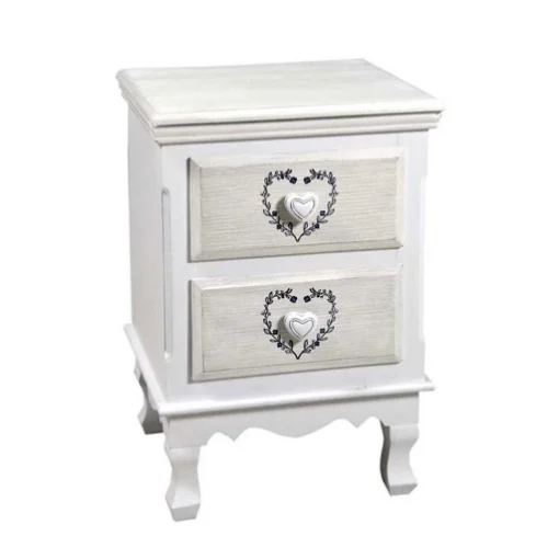 VINCY CASSETTIERA CON DECORO CUORE A 2 CASSETTI 37X34XH54 CM BIANCA - MAURY'S