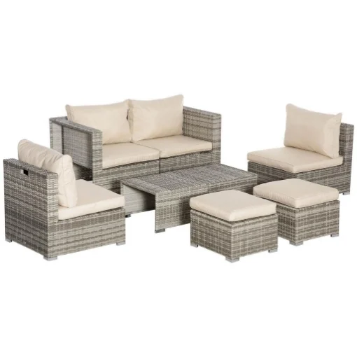 SALOTTO DA GIARDINO IN RATTAN CON POLTRONE TAVOLINI E SGABELLI BEIGE E GRIGIO - MAURY'S