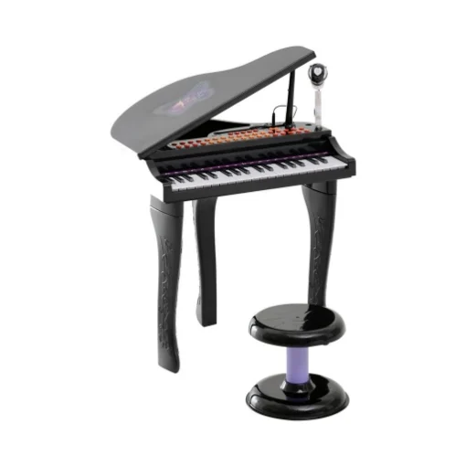 MINI PIANOFORTE GIOCATTOLO PER BAMBINI CON MICROFONO E SGABELLO NERO - MAURY'S