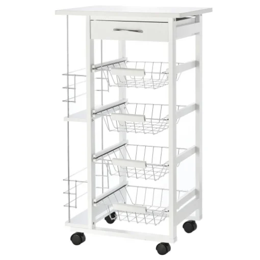 CARRELLO DA CUCINA CON 1 CASSETTO E 4 CESTELLI METALLICI 47X37X83CM BIANCO - MAURY'S