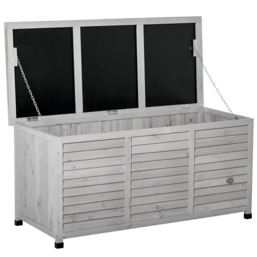 PANCA CONTENITORE IN LEGNO DI ABETE, CASSAPANCA DA ESTERNO CON PIEDINI ANTISCIVOLO 127X56X60CM GRIGIO - MAURY'S