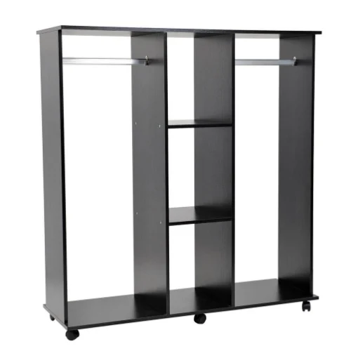 ARMADIO GUARDAROBA A 5 RIPIANI CON RUOTE E BARRE APPENDIABITI 120X40X128CM NERO - LUPIA