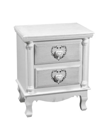 VINCY COMODINO A 2 CASSETTI CON CUORE 40 X 30 X 52 CM COLORE BIANCO - MAURY'S