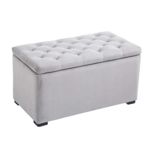 CASSAPANCA PORTAOGGETTI MULTIUSO CON 2 SGABELLI POUF IN VELLUTO GRIGIO PERLA - GALILEO