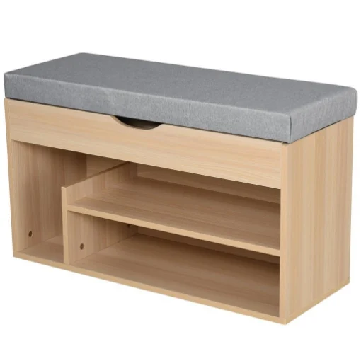 PANCA SCARPIERA IN LEGNO CON SEDUTA IMBOTTITA E SCOMPARTO NASCOSTO 80X30X48 CM - LUPIA
