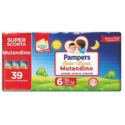 PAMPERS SOLE&LUNA 6 XL 15 + KG IN PACCO DA 39 PEZZI OKY