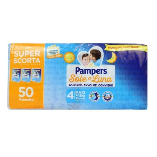 PAMPERS PANNOLINI TAGLIA 4 SOLE E LUNA MAXI TRIPACCO 7-18 KG 50 PZ