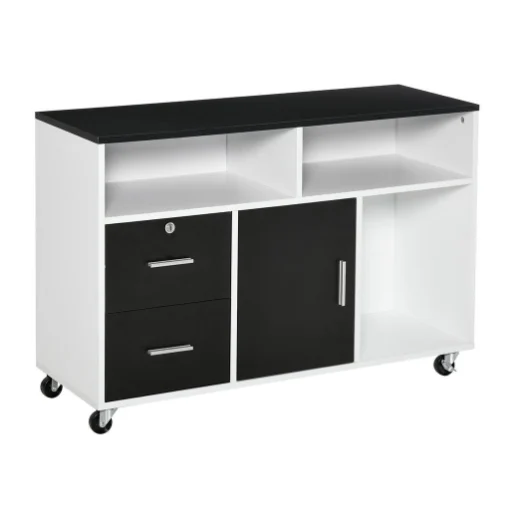 MOBILE PORTA STAMPANTE CON CASSETTI MOBILETTO MULTIUSO NERO E BIANCO - MAURY'S