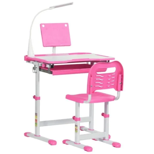 BANCO SCUOLA CON SEDIA BAMBINI 6-12 ANNI ALTEZZA E INCLINAZIONE REGOLABILE ROSA