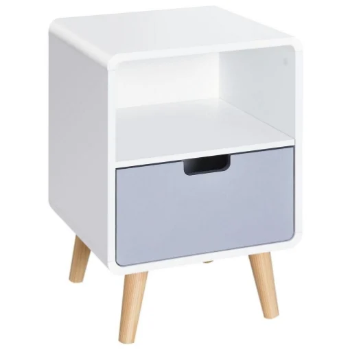 COMODINO CON CASSETTO IN LEGNO DI PINO 40X38X58 CM BIANCO E GRIGIO - MAURY'S