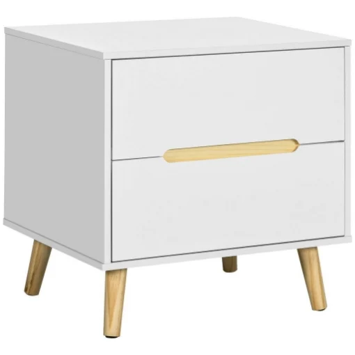 COMODINO MODERNO CON 2 CASSETTI E GAMBE IN LEGNO DI PINO 50X40X50.5 CM BIANCO - MAURY'S