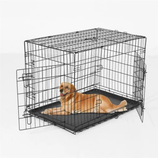 GABBIA TRASPORTINO IN ACCIAIO PER ANIMALI PIEGHEVOLE 122X77X82 CM NERO - MAURY'S