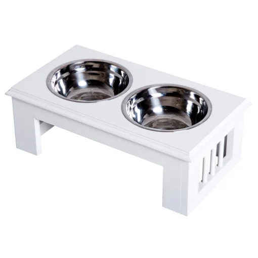 CIOTOLA RIALZATA PER CANI IN ACCIAIO INOSSIDABILE 2 PIATTI 44 X 24 X 15 CM - BAMA