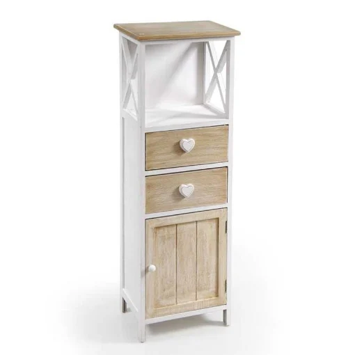MOBILETTO IN LEGNO COLORE BIANCO E NATURALE CON 2 CASSETTI E 2 ANTE 35X25X104 - MAURY'S