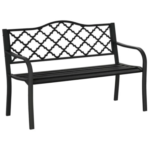 PANCHINA DA ESTERNO 2 POSTI IN ACCIAIO E GHISA CON BRACCIOLI E SCHIENALE DECORATO 128X58.5X89CM NERO - MAURY'S