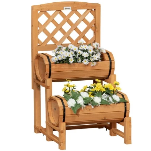 FIORIERA DA ESTERNO A MEZZA BOTTE IN LEGNO D'ABETE CON DESIGN VERTICALE RIALZATO 45X45X80 CM - MAURY'S
