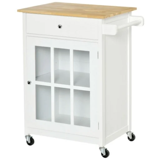 CARRELLO DA CUCINA CON CASSETTO E ANTA A VETRO 67X48X86.5 CM BIANCO - MAURY'S