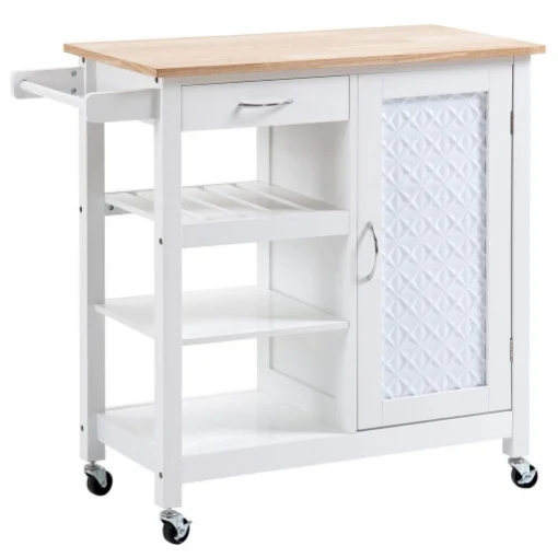 CARRELLO DA CUCINA CON CASSETTO ANTA E RIPIANO A 3 LIVELLI 92X40X84CM BIANCO - MAURY'S