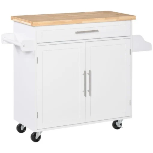 CARRELLO DA CUCINA CON CASSETTO E ARMADIETTO 109X40X89 CM BIANCO E LEGNO - MAURY'S