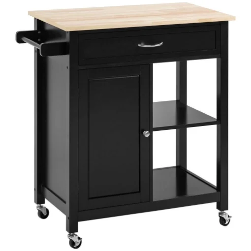 CARRELLO DA CUCINA IN LEGNO CON CASSETTO 83X45X88 CM NERO - MAURY'S