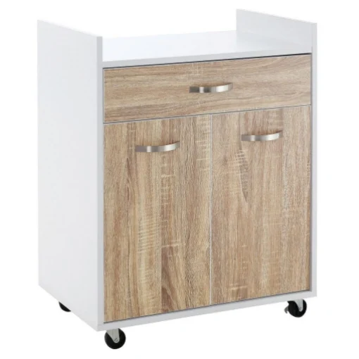 CARRELLO DA CUCINA CON CASSETTO IN LEGNO 60X40X77CM BIANCO E ROVERE - MAURY'S