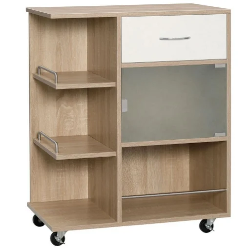 CARRELLO DA CUCINA IN LEGNO, ACCIAIO E VETRO 65X39X80 CM MARRONE - MAURY'S