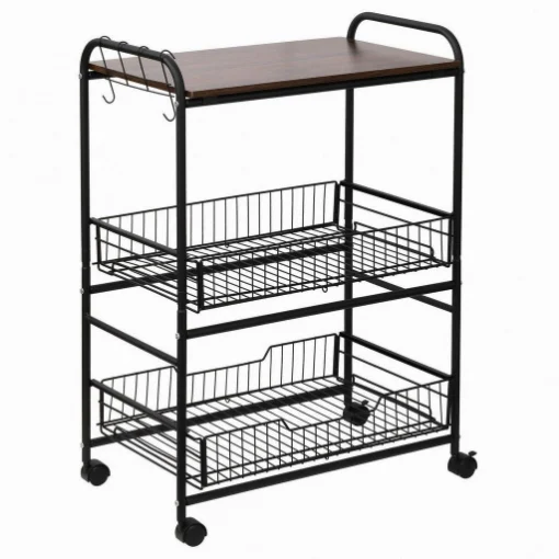 CARRELLO DA CUCINA PORTAVIVANDE INDUSTRIAL 60X38X85.5CM MARRONE E NERO - MAURY'S