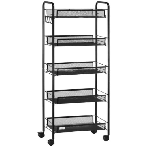 CARRELLO DA CUCINA CON 5 CESTINI A RETE IN ACCIAIO 45X26.5X106CM NERO - MAURY'S