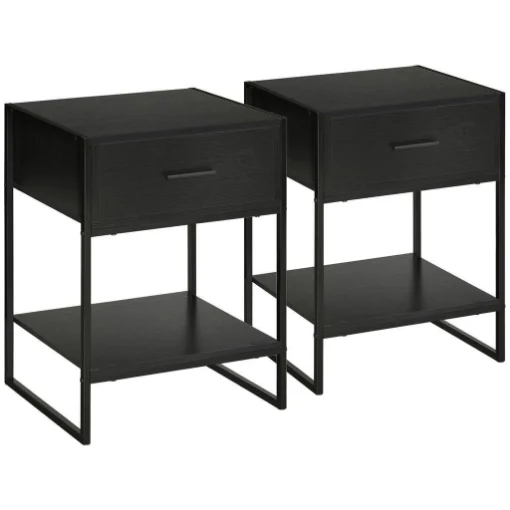 COMODINO MODERNO SET 2 PEZZI CON CASSETTO E RIPIANO 45X40X60CM ACCIAIO NERO - MAURY'S