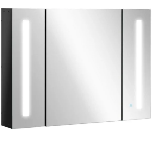 ARMADIETTO CON SPECCHIO A PARETE CON 3 RIPIANI E LUCE LED 90X15X65 CM NERO - MAURY'S