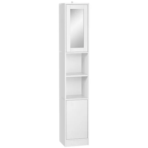 COLONNA BAGNO IN LEGNO CON SPECCHIO E APERTURA A PRESSIONE 30X28X170CM BIANCO - MAURY'S
