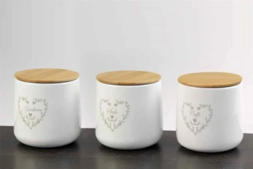 TRIS BARATTOLI CUORE 11X11CM CON TAPPO IN LEGNO E COLORE BIANCO - MAURY'S