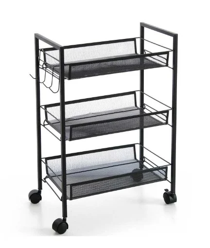 CARRELLO DA CUCINA IN METALLO CON RUOTE 45X27X63 CM IN COLORE NERO - MAURY'S