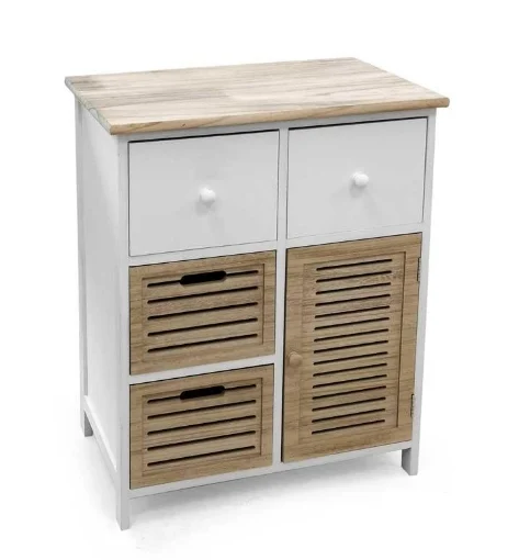 MOBILETTO IN LEGNO CON 4 CASSETTI E UN ANTA 54X29X64CM LEGNO NATURALE E BIANCO - MAURY'S