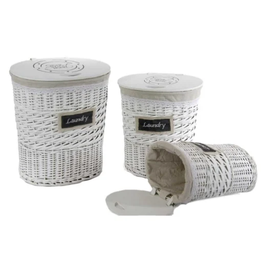 SET 3 CESTE PORTABIANCHERIA LAUNDRY CON FORMA OVALE IN VIMINI BIANCO - MAURY'S