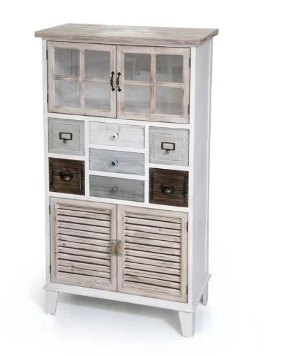 PORTOFINO MOBILE ANTICATO IN LEGNO 70X36X123 CM CON ANTE E CASSETTI COLORATI - MAURY'S