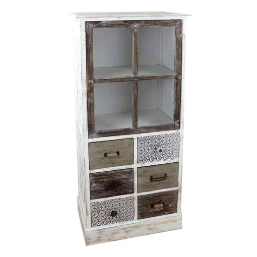 MOBILETTO ANTICATO CON 6 CASSETTI E VETRINA 57 X 37 X 125 CM MULTICOLORE - MAURY'S