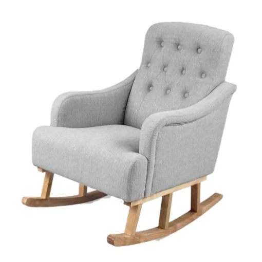 POLTRONA A DONDOLO IN TESSUTO TRAPUNTATA GAMBE IN LEGNO COLORE GRIGIO 62X65X85CM - MAURY'S