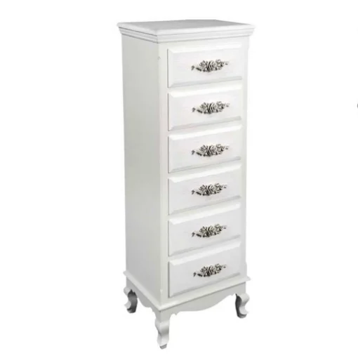 ROSE CASSETTIERA SLIM BIANCA A 6 CASSETTI CON DESIGN A ROSE 40 X 30 X H111 CM - MAURY'S