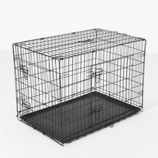 GABBIA TRASPORTINO PER ANIMALI PIEGHEVOLE IN ACCIAIO 76X53X57 CM NERO - MAURY'S