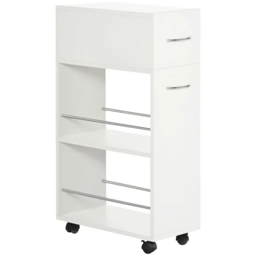 CARRELLO DA CUCINA CON 2 RIPIANI APERTI E CASSETTO ESTRAIBILE 25X50X85 CM BIANCO - MAURY'S