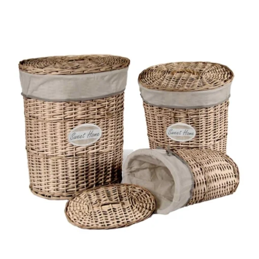 SET 3 CESTE OVALI SWEET HOME PORTA BIANCHERIA IN LEGNO NATURALE - MAURY'S